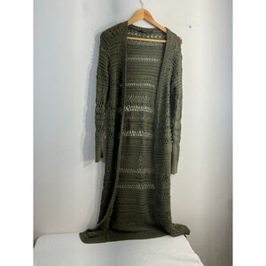 Womans BCBG Maxazria Long Sleeve Open Front Cardigan Sweater XXS Green Crotchet